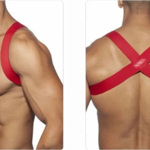 Mens Chest Strap Nylon Spandex Solid Color Sexy Male Elastic Shoulder Harness - Picture 4 of 7